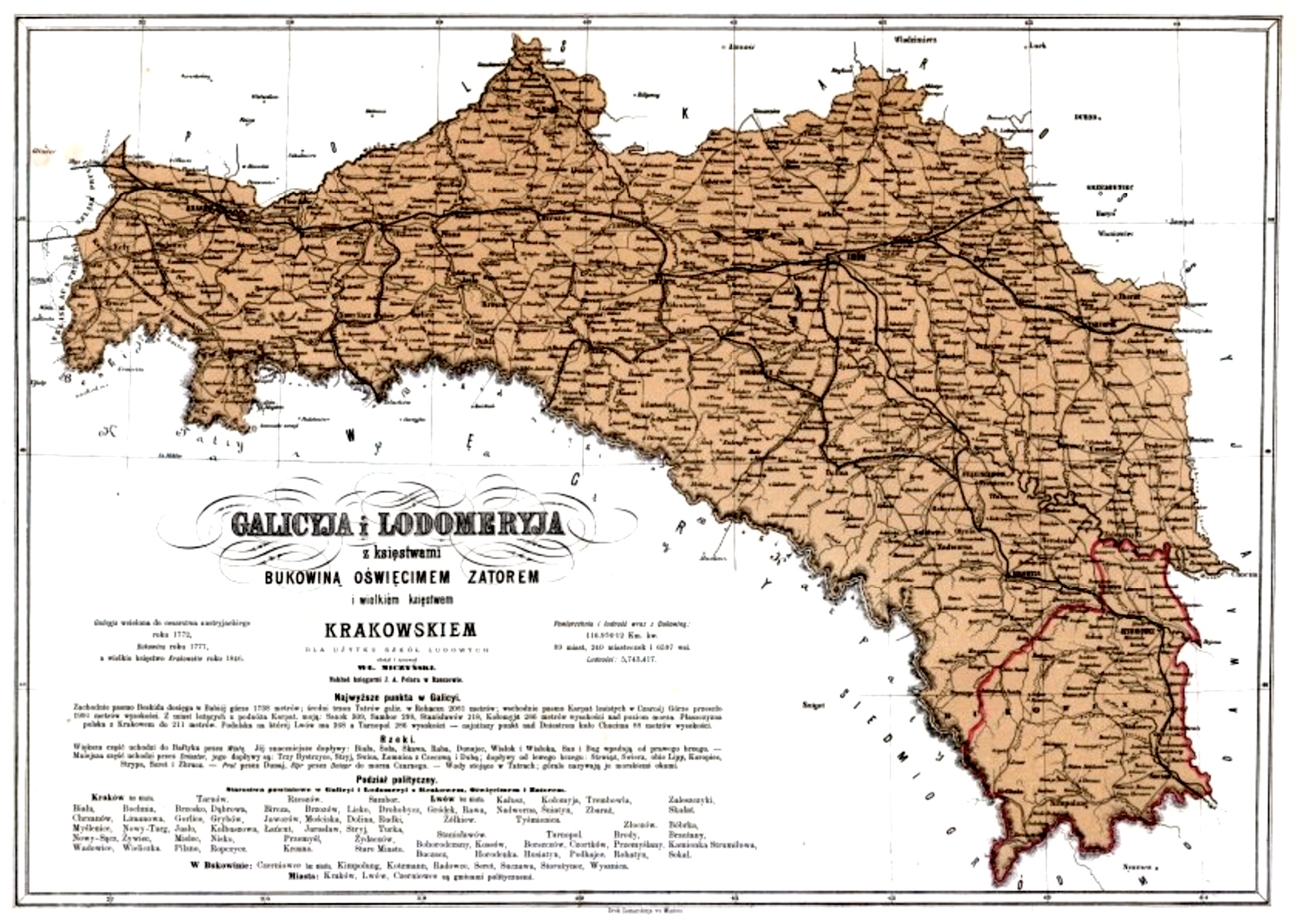 1872 school map of Galicia by Władysław Miczyński