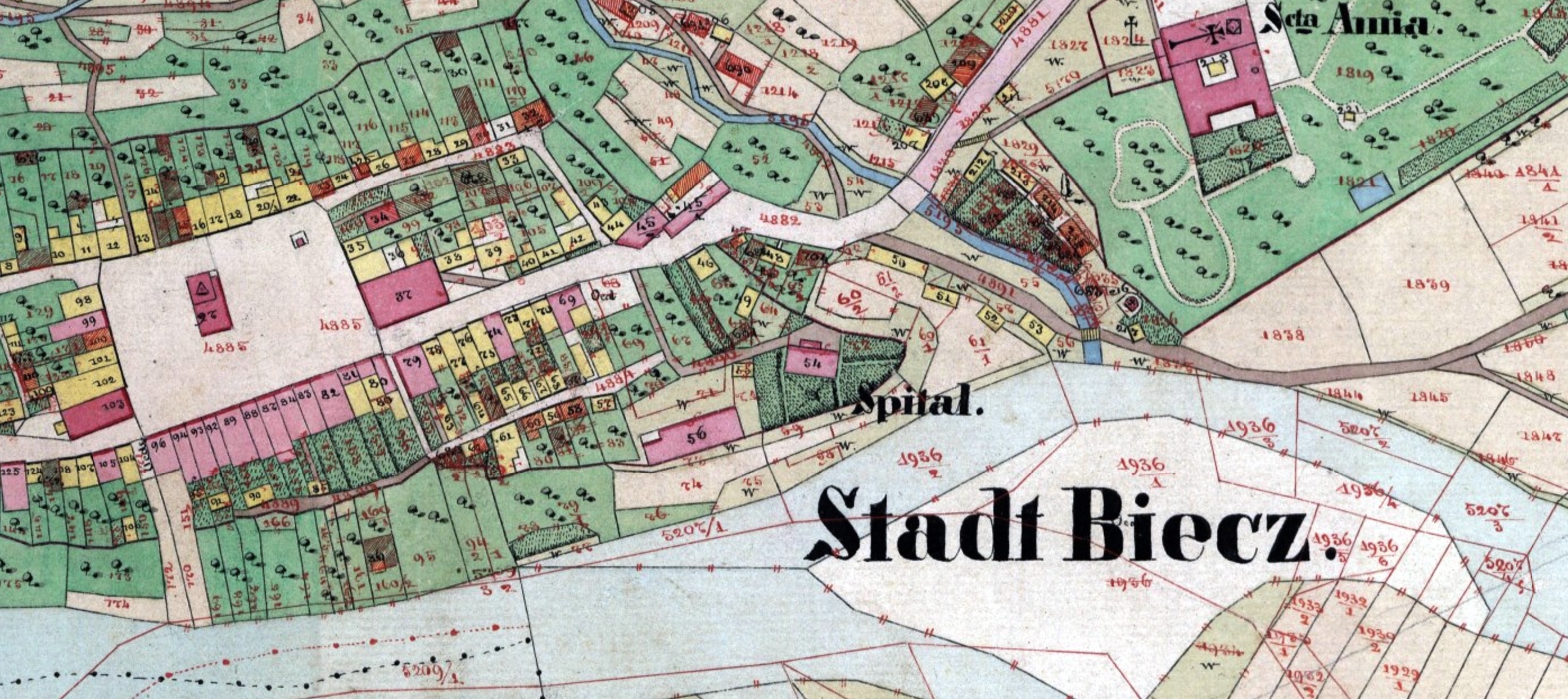 the 1850 cadastral map of Biecz